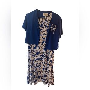 Julian Taylor Blue and Cream Floral Dress with Jacket